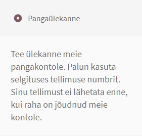 Koduvaip makseviis: maksa pangaülekandega