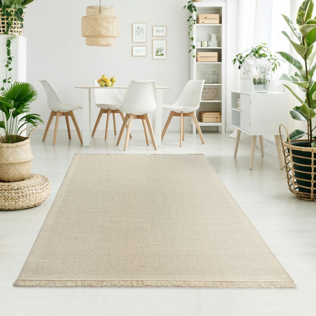 Ühetooniline beež narmastega vaip