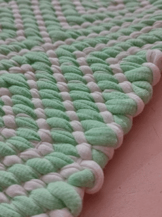 Puuvillane vaip roheline ja valge, risttoime kude